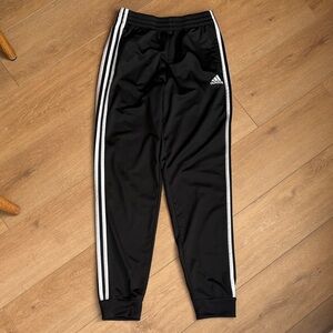 Adidas Kids Black warm Joggers with White Stripes. Boys large 14-16
